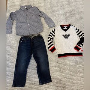 Emporio Armani Boys Matching Shirt, Sweater and Jeans set